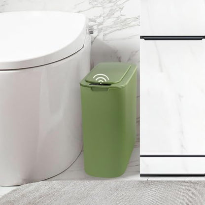 Automatic Motion Sensor Bathroom Trash Can with Lid, 2.6 Gallon Touchless Trash Bin, Smart Garbage Can Plastic Slim Wastebasket for Bedroom, Office, Dorm (Green) - color: Green