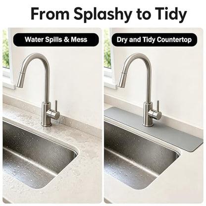 29"L x 5.5"W Customizable Grey Faucet Mat: Quick Dry Extra Absorbent Sink Mat & Bathroom Counter Protector - Freely Custom Cuttable with 2 or 3 Hole Faucet Design - Extra Long Splash Guard Pad