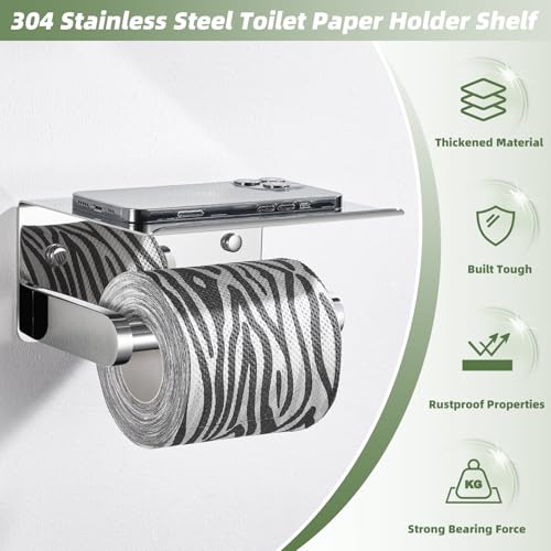 Polished Chrome Toilet Paper Holder with Phone Shelf, Wall Mounted | Sturdy 304 Stainless Steel, Fits Bathroom, Restroom, Powder Room, Heavy Duty Paper Roll & Tablet Storage Tissue Dispenser - color: Polished Chrome, size: Single Rod