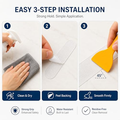 12/24 Pcs Anti-Slip Shower Strips, PEVA Bathtub Treads, Clear, 24 Pieces | 12/24 Pcs Anti-Slip Shower Strips. With Scraper, Stairs. For practical routines at home, work, school, travel, storage. - color: Transparent-straight Line 12