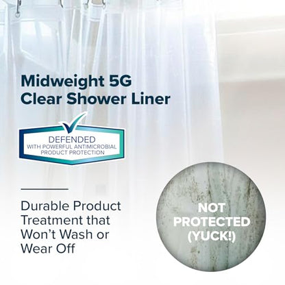 SlipX Solutions Protected Shower Curtain Liner, 5G Thicker Liner, 70"x72", Clear - color: Clear 5g