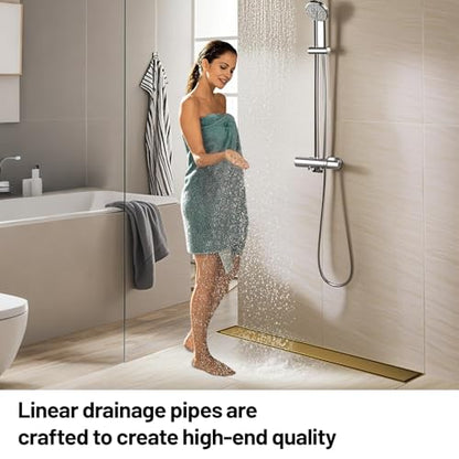 Linear Shower Drain, 304 Stainless Steel with Adjustable Leveling Feet, Hair Strainer,Reversely Install Place to Create an Invisible Floor Drain - Gold -12-Inch - color: Brushed Gold, size: 12inch