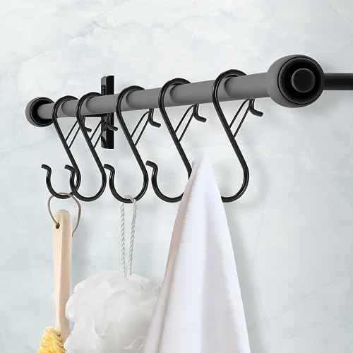 12 PCS S Hooks for Hanging with Safety Buckle, Heavy Duty Metal S Hooks | 3.5 inch S Shaped Hanger Hooks for Hanging Kitchen Utensil, Cups Pots Pan Closet Plants Purse Bags Hats (Black) - color: Black
