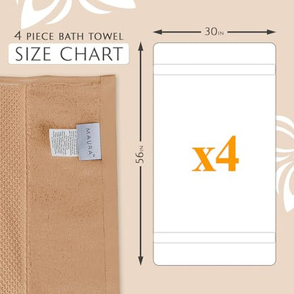 Maura Exquisite 4-Piece Turkish Bath Towel Set: Ultra-Soft, Thick, and Plush Towels for a Premium Hotel Experience in Timeless Classic Brown Elegance, Extra Large 30"x56" - color: Classic Brown, size: Bath Towel (4-Pack)