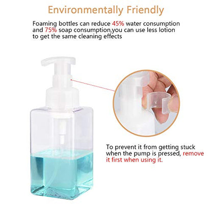 Foaming Soap Dispenser, 15oz Plastic Refillable Pump Bottle, 2 Pack, Clear | Hand Dispenser for Liquid Soap, Shampoo & Body Wash – Saves Soap with Rich Foam, Reusable, Easy to Refill, BPA-Free - color: Clear, size: 15 oz (2 Pack)