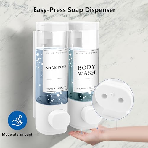 Shampoo and Conditioner Dispenser, 2 Chamber 300ml, Wall Mounted, White | Shower Soap Dispenser, Refillable Hand Soap Dispensers, Body Wash Dispenser for Bathroom, Kitchen, Hotel, Home - color: White, size: 2 Chamber