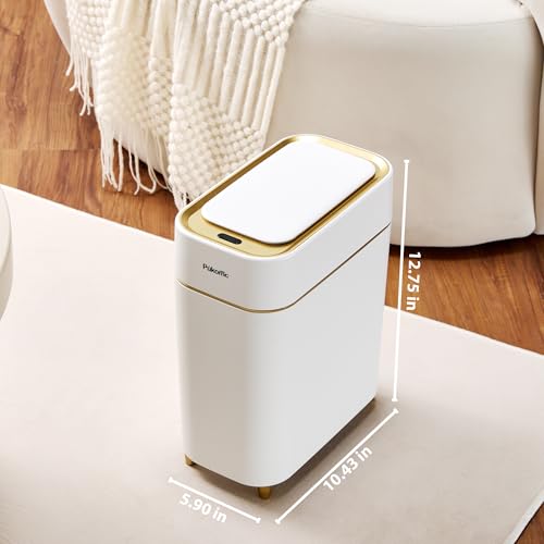 Pukomc Automatic Small Sensor Trash Can with Touchless Lid | 2.3 Gallon / 9L Smart Garbage Can, Quiet Close White Gold Waste Bin - Perfect for Kitchen, Living Room & Small Spaces - color: White