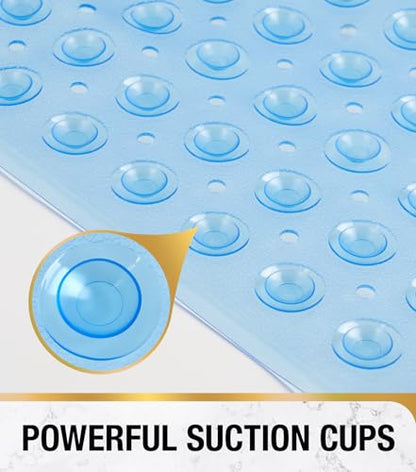 HITSLAM Square Shower Mat, Non Slip PVC Stall Mat, 24"x24", Blue | Power Grip Suction Cups, Center Drain Hole, Built-In Hanging Holes, Machine Washable Bathroom Floor Mat, Soft On Feet - color: Clear Blue