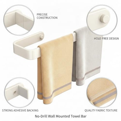 Towel Bar, 13.8-Inch Adhesive Metal Bathroom Rack with No-Drill Mount for Smooth Walls, Hole-Free Installation (1 Piece) - color: White