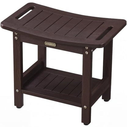 HDPS Shower Bench Waterproof Shower Chair Stool with Storage Shelf, Coffee | Heavy Duty Bathroom Bench Seat with Adjustable Feet, Anti-Rotting, No-Slip, Space-Save, No-Maintenance - color: Coffee
