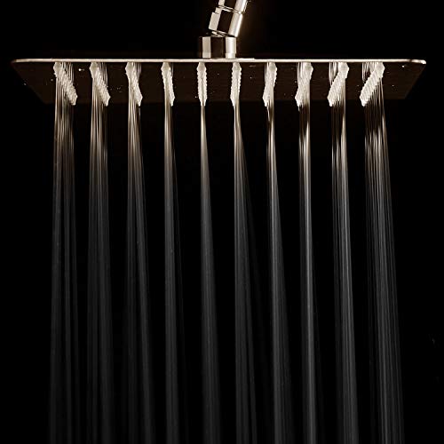 HotelSpa Giant 10" Stainless Steel Rainfall Square Showerhead with 11 inch Solid Brass Adjustable Extension Arm – Brushed Nickel Finish - color: Brushed Nickel
