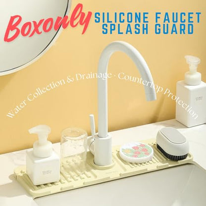 Silicone Sink Splash Guard, Non-Slip Faucet Mat for Kitchen and Bathroom, Quick Drainage, 17.5" x 5.7" / 44.5 x 14.5 cm, Ideal for Drying Countertops - Yellow, Set of 1 - color: Yellow