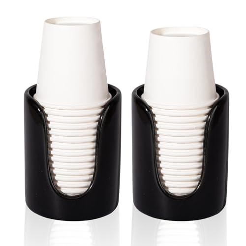 Ceramic Bathroom Cup Dispenser, Fits 3–4 Oz Cups, 2 Pack, Black | Small Countertop Cup Holder for Mouthwash & Rinsing – Non-Slip Base, Easy-Access Design, Kitchen & Bathroom Ready - color: Black, size: 2 Pack