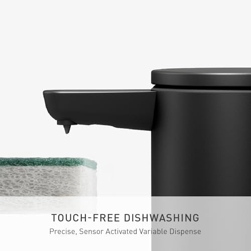 simplehuman Liquid Sensor Pump with Caddy, 9 oz Automatic Soap Dispenser for Kitchen and Bathroom, Touchless Motion Sensor, Variable Dispense, Rechargeable, High-Grade Matte Black Steel - color: Matte Black, style: 9 Oz. w/ Caddy
