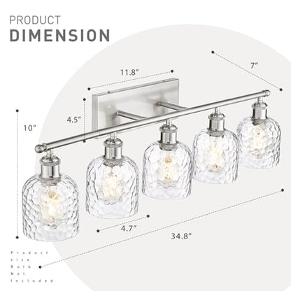 zeyu Modern Brushed Nickel Bathroom Lights Fixture, 35 Inch 5 Light Vanity Lighting Over Mirror, Brushed Nickel Finish with Clear Hammered Glass, ZJF63B-5W BN - color: Brushed Nickel|Hammered Glass, size: 5-Light