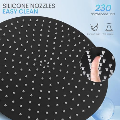 16 inch Matte Black Round Ceiling Rainfall Shower Head, All Metal Stainless Steel 304, Full Body Rainfall Shower with 230 Silicone Nozzles - color: Matte Black, size: 16 Inch
