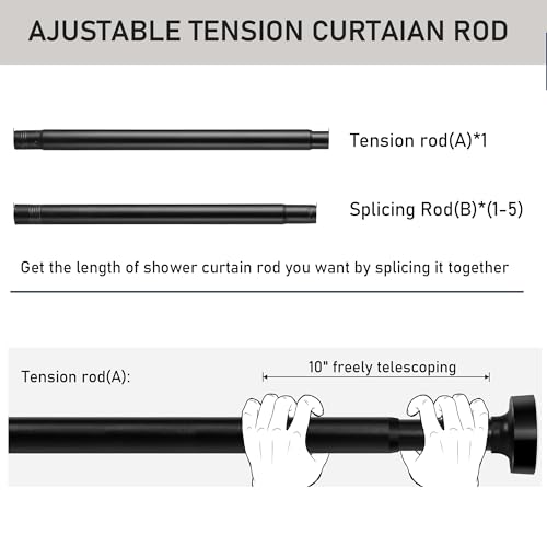 Matte Black Adjustable Spring Tension Shower Curtain Rod 31-38" – No Drilling Required, Easy Installation, Anti-Slip ABS Base, Phosphating & Electrostatic Coating, for Bathrooms - size: 31"-38"