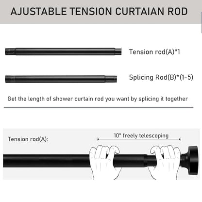 Matte Black Adjustable Spring Tension Shower Curtain Rod 31-38" – No Drilling Required, Easy Installation, Anti-Slip ABS Base, Phosphating & Electrostatic Coating, for Bathrooms - size: 31"-38"