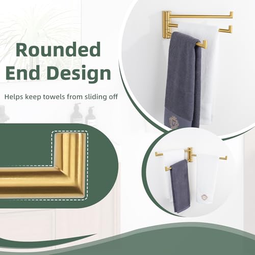 Aomasi Brushed Gold Swivel Towel Bar with Multi 3 Arms, 304 Stainless Steel | Rust-resistant Pivoting Drying Rack for Bathroom Kitchen RV, 180° Swing Arms, Hold Multiple Towels, Space-saving Wall Mounted - color: Brushed Gold