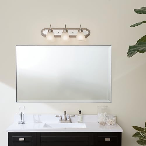 Kichler 24" 3-Light Vanity Bath Light in Brushed Nickel, Modern Bathroom Light with Clear Satin Etched Glass, (24" W x 8" H), 5337NIS - color: Brushed Nickel, size: 24"