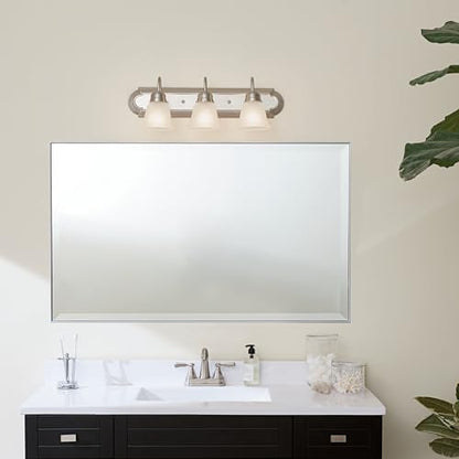 Kichler 24" 3-Light Vanity Bath Light in Brushed Nickel, Modern Bathroom Light with Clear Satin Etched Glass, (24" W x 8" H), 5337NIS - color: Brushed Nickel, size: 24"