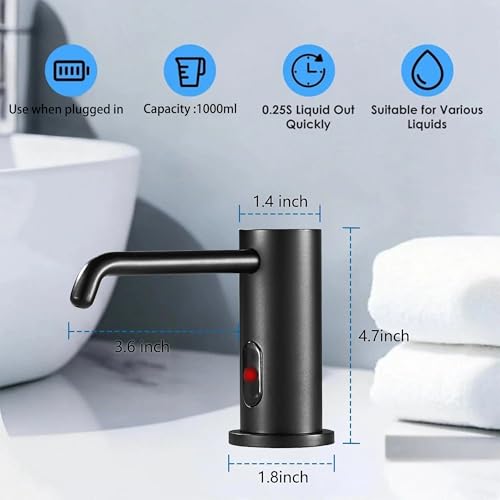 Touchless Automatic Soap Dispenser Built in Sink Electric Soap Dispenser | Sensor Soap Dispenser Complete With Bottle And Pump Suitable For Household Kitchen Indoor Bathroom Public Wash Sink Use - size: Drip-black