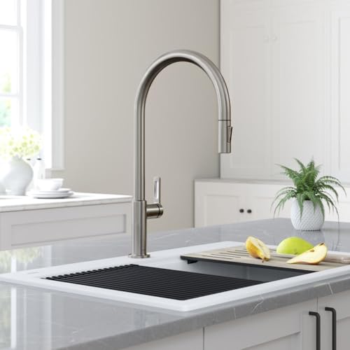 KRAUS Oletto High-Arc Tall Single Handle Pull-Down Kitchen Faucet in Spot Free Stainless Steel, Height 20 3/8 inch, KPF-2821SFS - color: Spot Free Stainless Steel, style: High Arc Faucet