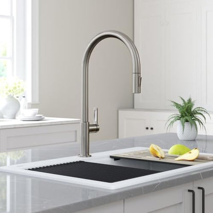 KRAUS Oletto High-Arc Tall Single Handle Pull-Down Kitchen Faucet in Spot Free Stainless Steel, Height 20 3/8 inch, KPF-2821SFS - color: Spot Free Stainless Steel, style: High Arc Faucet