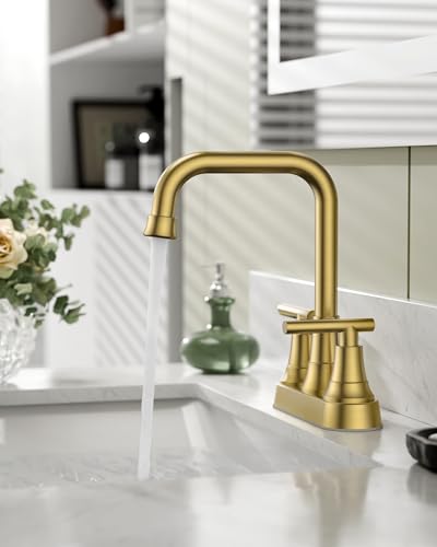 FORIOUS Brushed Gold Centerset Bathroom Faucet 2 Hole, Gold Vanity Faucet | 4 Inch Bathroom Sink Faucet Gold 2 Hole with Drain Set, ADA Compliant Rv Centerset Sink Faucet for Bathroom 4”, Powder Room - color: Gold
