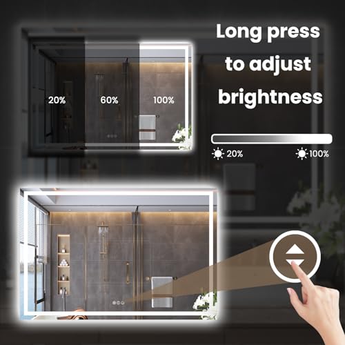 Snowdool 60 x 24 in LED Bathroom Mirror, Front and Backlit, Anti-Fog | Front and Backlit, 3 Color Temperatures, Anti-Fog, Tempered Glass - size: 24"L x 60"W