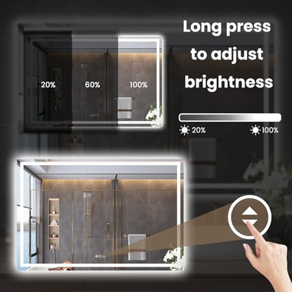 Snowdool 60 x 24 in LED Bathroom Mirror, Front and Backlit, Anti-Fog | Front and Backlit, 3 Color Temperatures, Anti-Fog, Tempered Glass - size: 24"L x 60"W