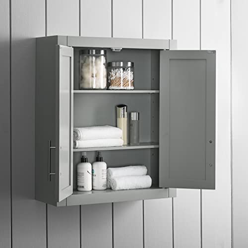 Crosley Furniture Savannah Wall Mounted Bathroom Storage Medicine Cabinet with Shelves, Gray - color: Grey, style: Wall Cabinet