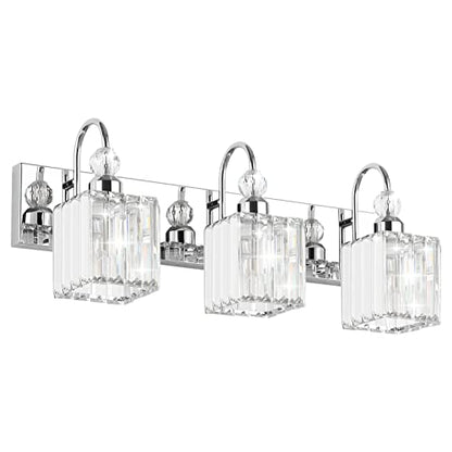 Ralbay Chrome Crystal Bathroom Vanity Light - 3-Lights, 24" Modern Wall Light Fixtures - color: Square-Chrome, size: 3-light