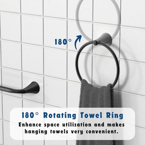PIERCETON Collection, 5-Piece Bathroom Hardware Accessories Set, Towel Ring, Adjustable Expandable Towel Bar, Two Towel and Robe Hook, Toilet Paper Holder, Wall Mounted, Venetian Bronze - color: Venetian Bronze