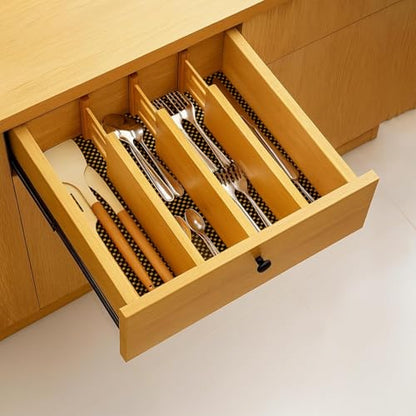 Adjustable Bamboo Drawer Dividers 6 Pack, Expandable Drawer Organizer for Kitchen, Bedroom, Bathroom and Dresser, Each Divider Expands from 12" to 17.5" Height 4.5 – Free Mat Included in Package.