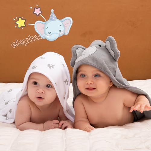 Momcozy Baby Towel, 5pcs Baby Bath Towel Set，Soft&Breathable，Elephant - color: Grey
