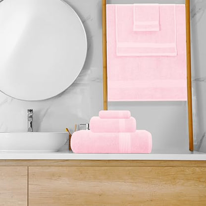 GLAMBURG Ultra Soft 8-Piece Towel Set - 100% Pure Ringspun Cotton, Contains 2 Oversized Bath Towels 27x54, 2 Hand Towels 16x28, 4 Wash Cloths 13x13 - Ideal for Everyday use, Hotel & Spa - Pink - color: Pink, size: 8 Piece Towel Set