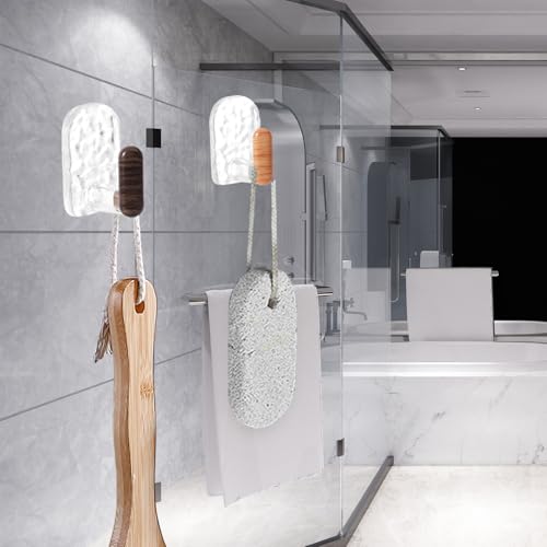 9Pcs/Set Adhesive Towel Hooks for Bathrooms, Shower, No-Drilling, Stylish Clear Wall Hooks, Stick on Towel Rack, Adhesive Hanger for Kitchen, Door, Key (Brown, 3.2x2.2cm) - color: Brown