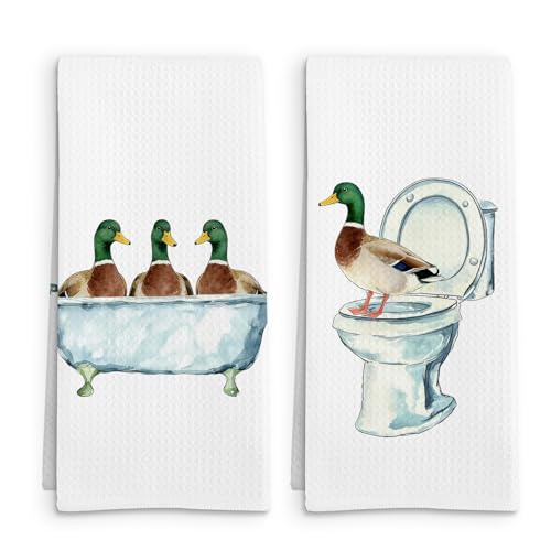 Mallard Duck Gifts Funny Hand Towels Set of 2, Mallard Duck Gifts for Kids Women Hand Towel, Funny Farm Animal Decorative Towels for Bathroom Washroom Toilet, Ducks Kids Bathroom Decor, 16x24in - color: Duck