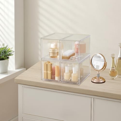 STORi Stackable Desk Organizer drawers, Clear Pen Pencil Makeup Brush drawers for Desktops and Vanities, 4 Tall Drawers (Made in USA) - style: 3.5"W x 3.5"H Drawers (Set of 4)