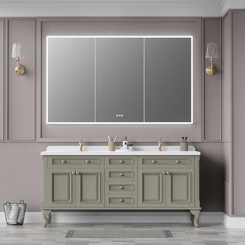 Recessed Medicine Cabinet with Mirror 60"x36" Medicine Cabinet Mirror | Lighted Medicine Cabinet, Bathroom Medicine Cabinet with Mirror, Adjustable Shelves, Defogger, Outlets, USB, Dimmable - size: 60x36 Inch-Recessed