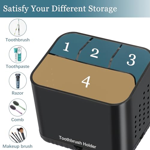 PARKMANI Black Toothbrush Holders for Bathrooms, Kids Electric Toothbrush and Toothpaste Holder, 4 Slots Tooth Brush Holder for Bathroom Countertop Organizer (Black) - color: Black