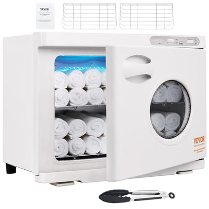 VEVOR 23L Large Capacity Hot Warmers with See Through Window, Two Stainless Steel Racks, Holds up 50-60 Towels, 2-in-1 Quick and All-Round Heating for Facials, SPA, Massage, Salon, White