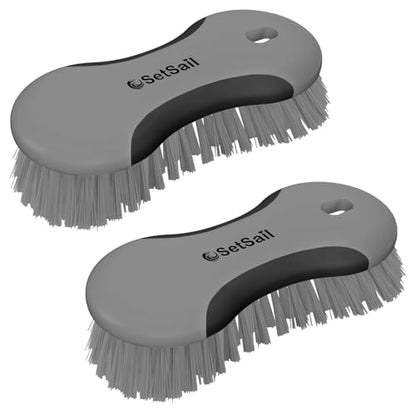 SetSail Multi-Purpose Scrub Brush of 2 Pack, Black Grey | Stiff Bristles Cleaning Brush with Non-Slip Grip Heavy Duty Scrub Brushes for Cleaning Bathroom Kitchen Tile Bathtub Sink - color: Black Grey