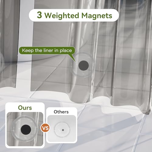 Clear Black Shower Curtain Liner 72x72, 2 Pack Lightweight Plastic Shower Liner PEVA 72 x 72 Waterproof Shower Curtains for Bathroom with 3 Strong Magnets and Rustproof Grommets - color: Clear Black, size: 72"W x 72"L (Pack of 2)