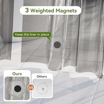 Clear Black Shower Curtain Liner 72x72, 2 Pack Lightweight Plastic Shower Liner PEVA 72 x 72 Waterproof Shower Curtains for Bathroom with 3 Strong Magnets and Rustproof Grommets - color: Clear Black, size: 72"W x 72"L (Pack of 2)