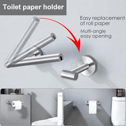 Brushed Nickel Flip Toilet Paper Holder and Hand Towel Ring Set 2 Pieces Bathroom Hardware Accessories Set SUS 304 Stainless Steel Heavy Duty Wall Mounted Bathroom Holder - color: Brushed