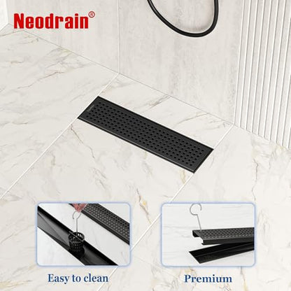 Neodrain 12" Linear Shower Drain, Matte Black 304 SS Bathroom Linear Drain | Black Shower Drain with Quadrato Grate& Adjustable Feet, Long Rectangle Shower Floor Drain in Bathroom, Balcony etc,cUPC - color: Matte Black, size: 12 In