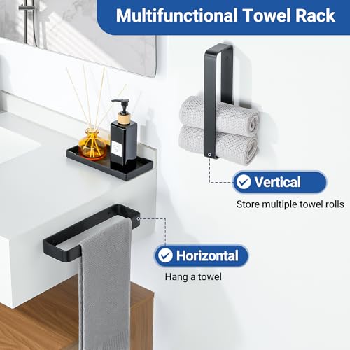 SAYAYO Matte Black Hand Towel Holder for Bathroom Wall, 10 Inch Self Adhesive Towel Bar Hand Towel Rack Square Heavy Duty - color: Black, size: 10 Inch