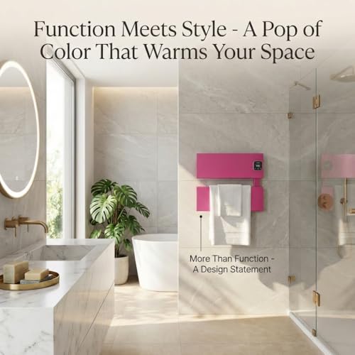 2 Panel Pink Heated Towel Rack for Bathroom Towel Warming | Fast-heat in 2-3 minutes. Dry towels in 4 hours. Smart thermo control and precise timer, Work with Smart Plug. - size: 2 Panel